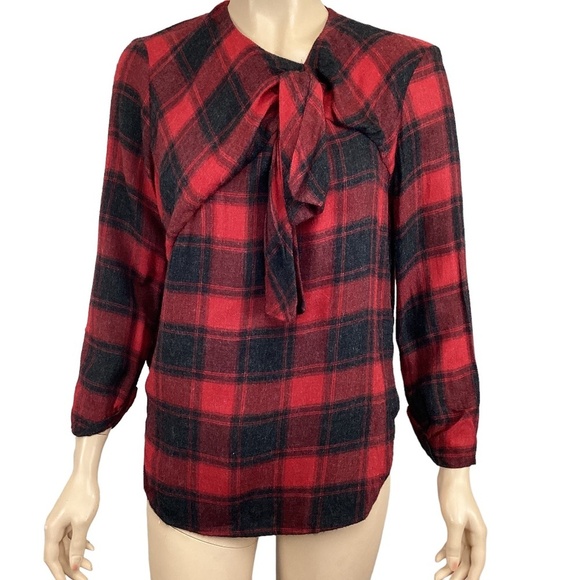 Zara Woman Black & Red Plaid Checkered Top size small Vintage‎ & Wool Look - Picture 1 of 7